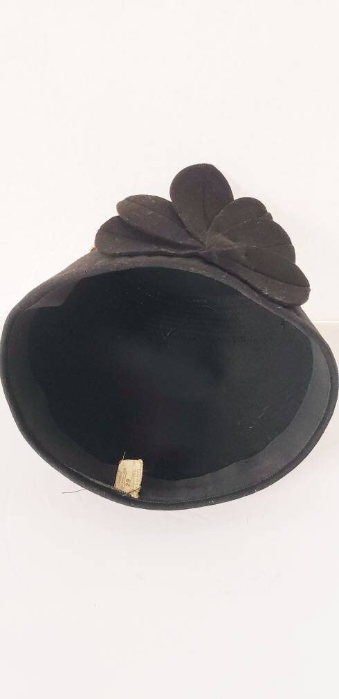 1930s Black Wool Toque Gold Braiding / 30s Art Deco Soft Evening Cocktail Dressy Hat / Erta