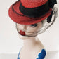 1930s Red Straw Toy Hat Large Black Bow / 30s Toy Hat Summer Cocktail Evelyn Varon New York Creation