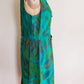1960s Alice Edwards Green Blue Floral Print Shift Cocktail Dress / 60s Sleeveless Summer Dress Marshall Fields Large