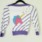 1980s Children's Top Pullover Unicorn Purple Stripes Rainbow Hearts / Girls Kids Vintage Shirt Little Topsys / S