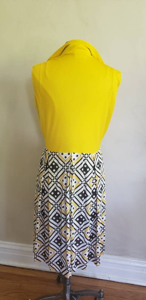 70s Does 20s Dress Drop Waist Yellow Black Dice Print