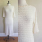 70s 60s Cream Knit Dress Short Sleeves Vera Maxwell Original / 1970s 1960s Shabby Chic Ivory Crochet Dress / M to L