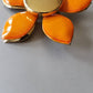 1960s Large Enamel Flower Pin Orange & Gold / 60s Mod Jewelry Chunky Floral Brooch Garden Party Spring Summer