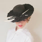 1930s Black Pleated Cocktail Hat Wide Brim with White Feathers / 30s Cocktail Hat Angela Oak Park / Kata