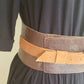Vintage Wide Brown Leather Belt Orange Suede Silver Metal Buckle Handmade Med to Large / Amena