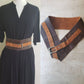 Vintage Wide Brown Leather Belt Orange Suede Silver Metal Buckle Handmade Med to Large / Amena
