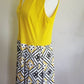 70s Does 20s Dress Drop Waist Yellow Black Dice Print