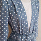 80s Does 40s Blue Polkadot Dress with Peplum + Belt / 80s Summer Dress Baby Blue White Cotton Print Just Ducky / L