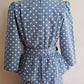 80s Does 40s Blue Polkadot Dress with Peplum + Belt / 80s Summer Dress Baby Blue White Cotton Print Just Ducky / L