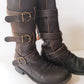 Vintage Brown Leather Knee High Boots Buckles Fiorentini + Baker Italian Designer Ladies Motorcycle Biker EU 37 7.5
