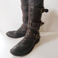Vintage Brown Leather Knee High Boots Buckles Fiorentini + Baker Italian Designer Ladies Motorcycle Biker EU 37 7.5