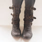 Vintage Brown Leather Knee High Boots Buckles Fiorentini + Baker Italian Designer Ladies Motorcycle Biker EU 37 7.5