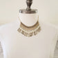 1970s Boho Fringed Choker Silver Beige Beads Mother of Pearl / 70s Fringed Beaded Necklace Summer Festival /Swansea