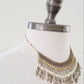 1970s Boho Fringed Choker Silver Beige Beads Mother of Pearl / 70s Fringed Beaded Necklace Summer Festival /Swansea