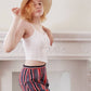 1960s Cotton Print Shorts Red White Blue Stripes Checkerboard /M
