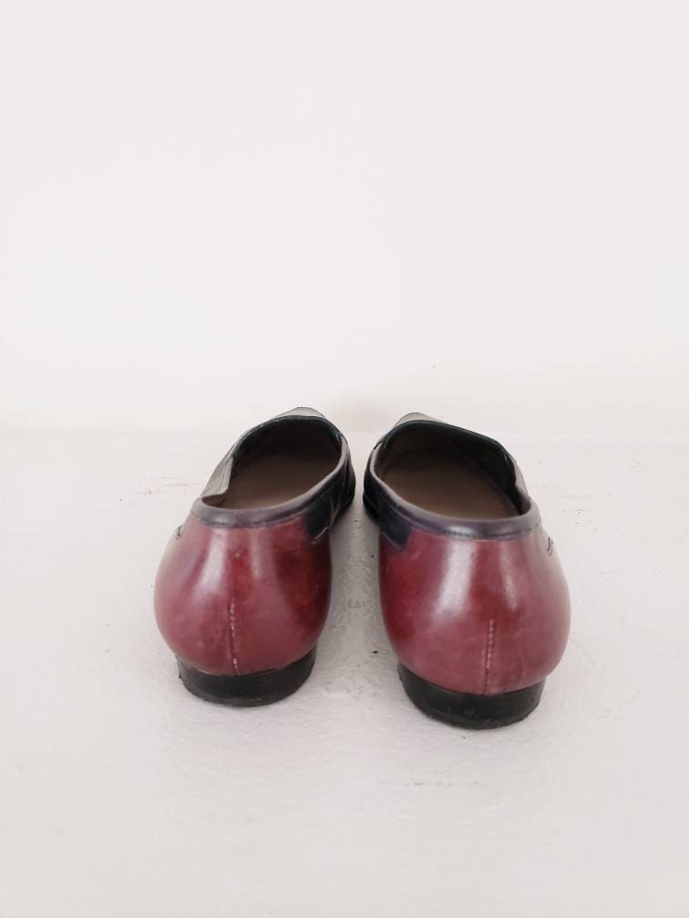 Vintage Green & Oxblood Red Loafers Enzo Angiolini Y2k Minimalist / Ladies Brown Leather Flats Shoes 7.5 / Darya