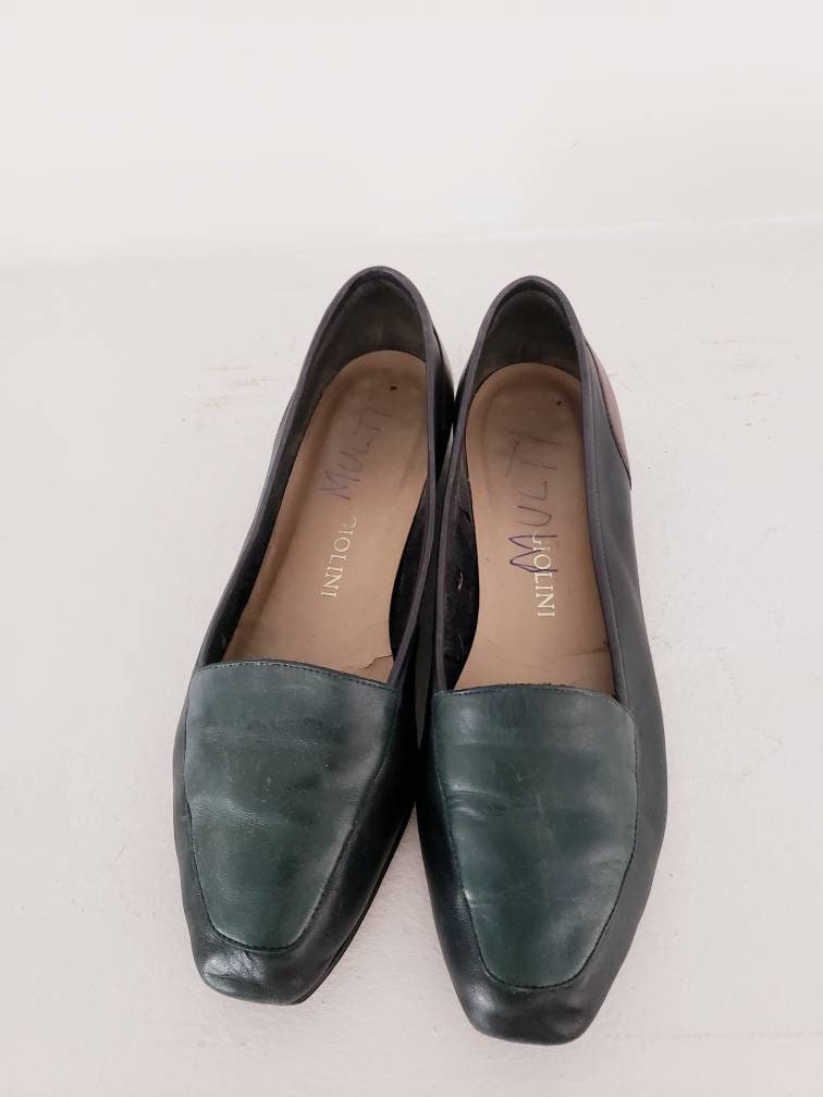 Vintage Green & Oxblood Red Loafers Enzo Angiolini Y2k Minimalist / Ladies Brown Leather Flats Shoes 7.5 / Darya