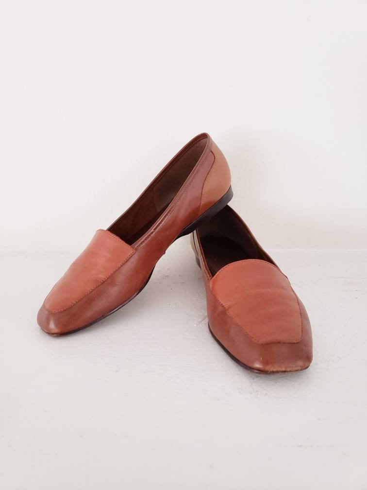 Vintage Brown Loafers Enzo Angiolini Y2k Minimalist / Ladies Brown Leather Flats Shoes 7.5 / Carya