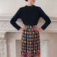 1970s Long Sleeved Boho Maxi Dress Colorful Print Skirt Multicolored Floral Maximalist Pattern Top Black Adjustable Belt /Med / Kuliga