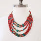 Vintage Coral & Turquoise Bead Necklace Multistrand Orange Red Beaded Ethnic Tribal Traditional / Pandora