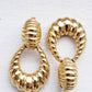 1990s Trifari Gold Dangle Earring Clips / 90s Costume Jewelry Gold Ribbed Dangly Hoops Drop Clip Ons / Alita