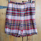 1960s Cotton Print Shorts Red Blue Green White / 60s High Waisted Shorts with Pocket / Medium / Calliope
