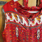 60s Silkprint Summer Dress Ancient Egypt Print Hieroglyphics / Sleeveless Shift Dress Red Multicolored Pattern Sash Tie Belt / L Bastet