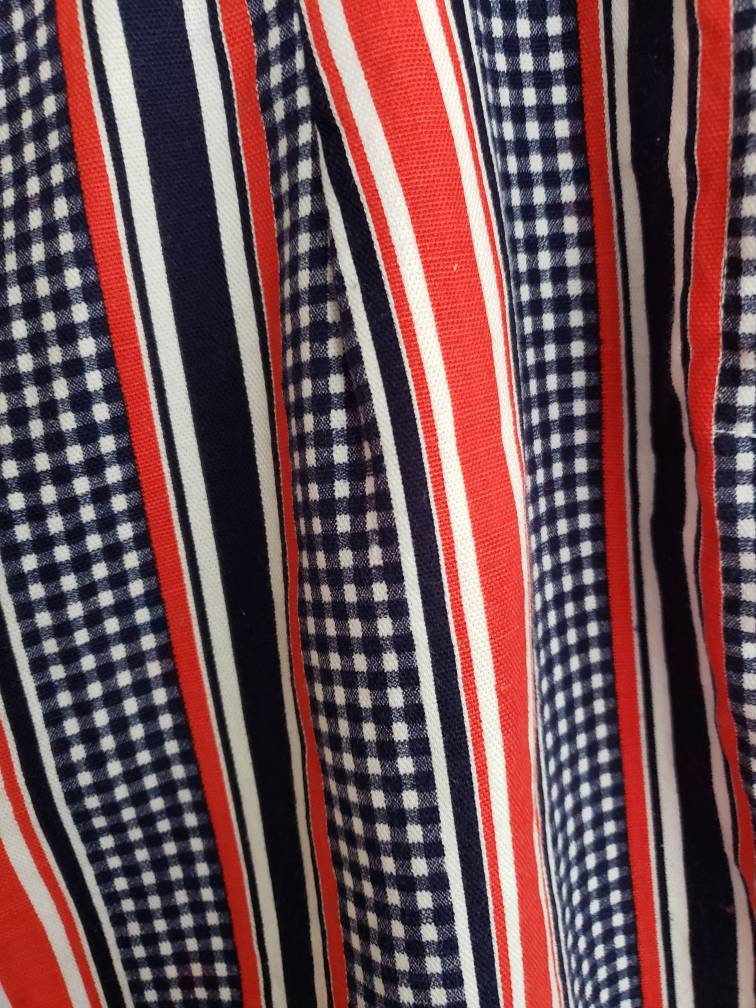 1960s Cotton Print Shorts Red White Blue Stripes Checkerboard /M