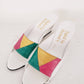 1980s Summer Wedge Sandals Colorful Leather Mules / 80s Cut Out Wedge Heel Slides Slip On Summer Shoes Patchwork Leather / 8
