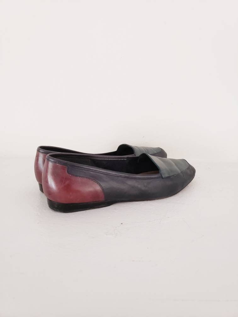 Vintage Green & Oxblood Red Loafers Enzo Angiolini Y2k Minimalist / Ladies Brown Leather Flats Shoes 7.5 / Darya