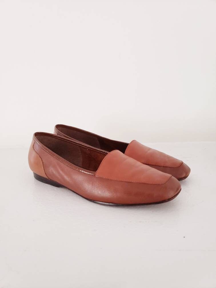 Vintage Brown Loafers Enzo Angiolini Y2k Minimalist / Ladies Brown Leather Flats Shoes 7.5 / Carya