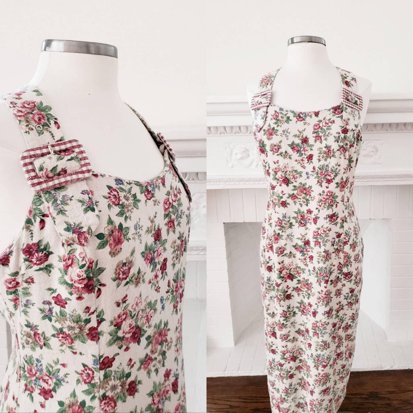 1990s Floral Print Jumper Adjustable Straps / 90s Overalls Style dress California Concepts / L / Edwina