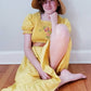 1960s Yellow Peasant Dress Girl's Teen Chinese Rose Brand / 60s Short Puffed Sleeves Dress Embroidery Smocking Cottagecore / Jessika