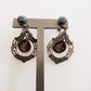 1950s Black and Silver Dangly Earrings Thai Dancers Niello / 50s Midcentury Orientalist Siam Goddess Jewelry Screwbacks