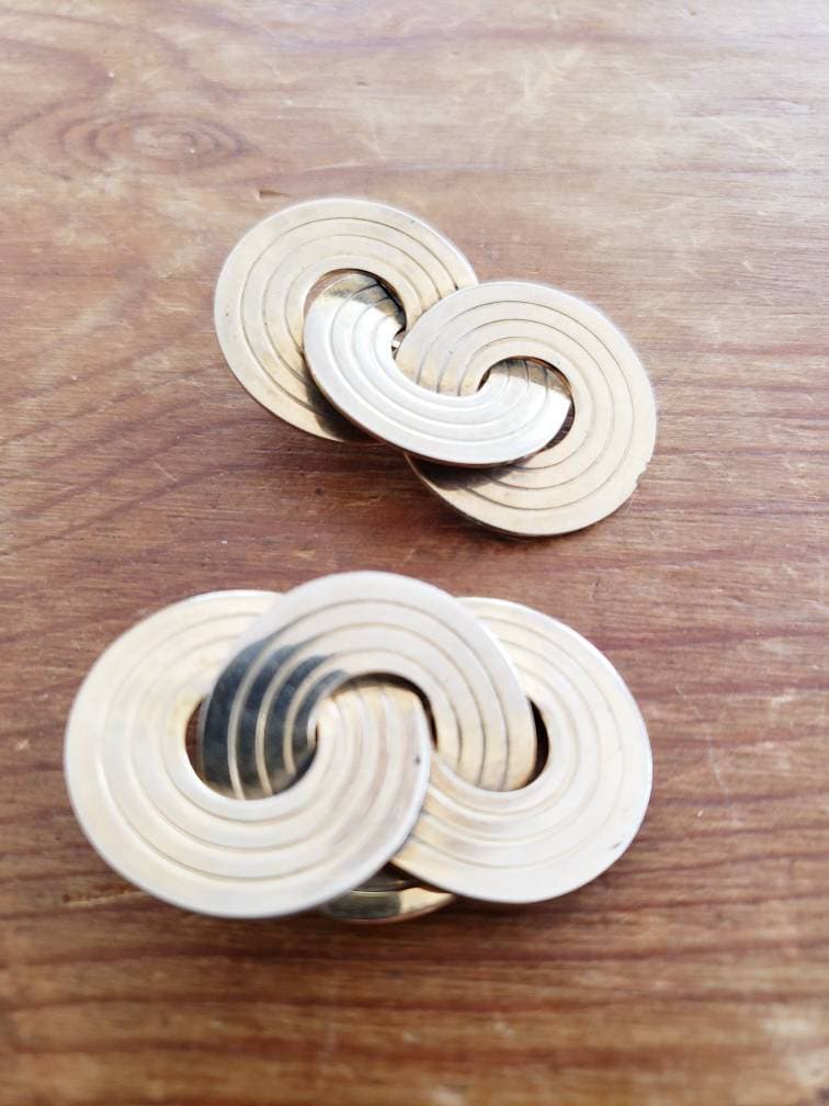 1980s Gold Clip Earrings Interwoven Discs / 80s Chunky Maximalist Clip-Ons Geometric Concentric Circles / Yolanthe
