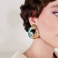 1980s Large Earrings Clips Blue Gold Enamel Hoops / 80s Clip-On Earrings Bold Chunky Maximalist Hoops / Aurore