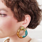 1980s Large Earrings Clips Blue Gold Enamel Hoops / 80s Clip-On Earrings Bold Chunky Maximalist Hoops / Aurore