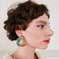 1980s Large Earrings Clips Blue Gold Enamel Hoops / 80s Clip-On Earrings Bold Chunky Maximalist Hoops / Aurore