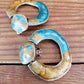 1980s Large Earrings Clips Blue Gold Enamel Hoops / 80s Clip-On Earrings Bold Chunky Maximalist Hoops / Aurore