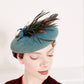 1940s Aqua Green Suede Beret Style Hat with Feather / 40s New York Creation McCurdy's Hat Robin Hood Style