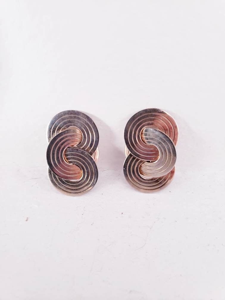 1980s Gold Clip Earrings Interwoven Discs / 80s Chunky Maximalist Clip-Ons Geometric Concentric Circles / Yolanthe