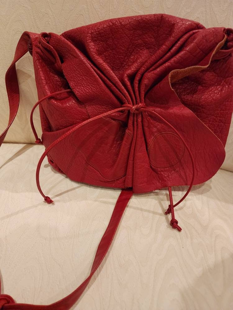 Vintage Carlos Falchi Red Leather Shoulder Bag Crossbody Purse Embossed